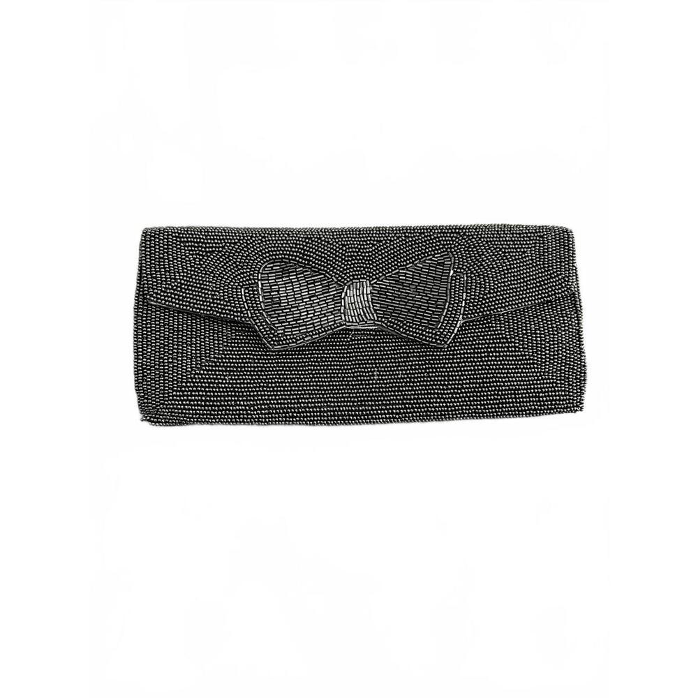 Vintage‎ Black Beaded Evening Clutch with Bow Detail